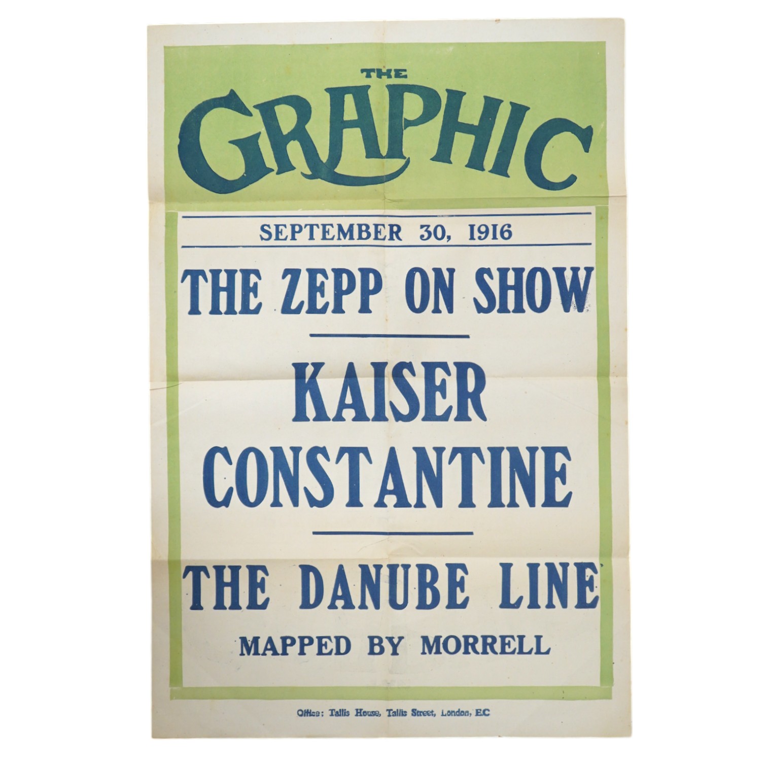 ‘The Graphic’ colour poster, 30th September 1916, unframed, 76 x 51cm. Condition - previously folded